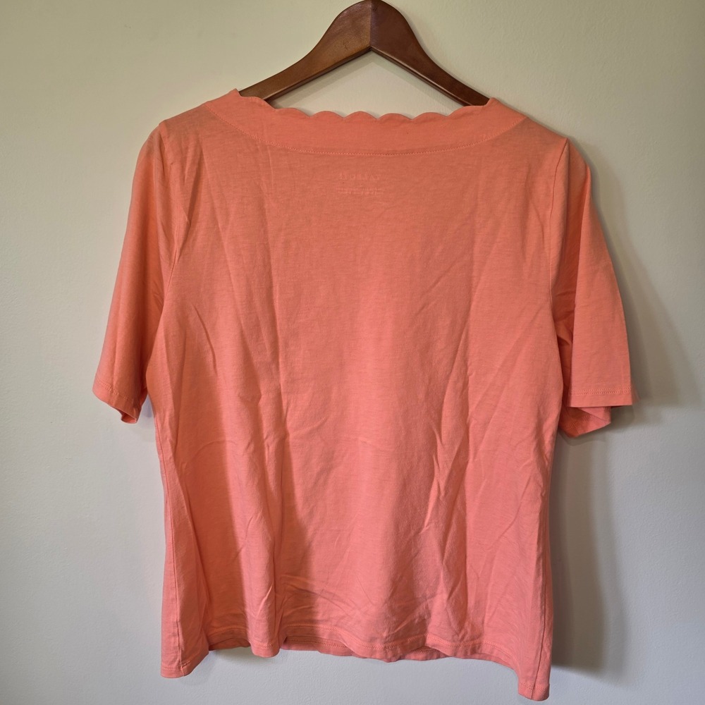Talbots Scalloped Boat Neck Top Women Large Coral Orange Pima Cotton Classic Tee - Picture 6 of 10
